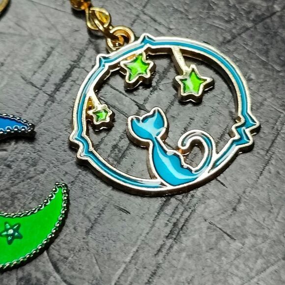 Celestial Mood and Stars Cat Dangle Earrings - Picture 2 of 6